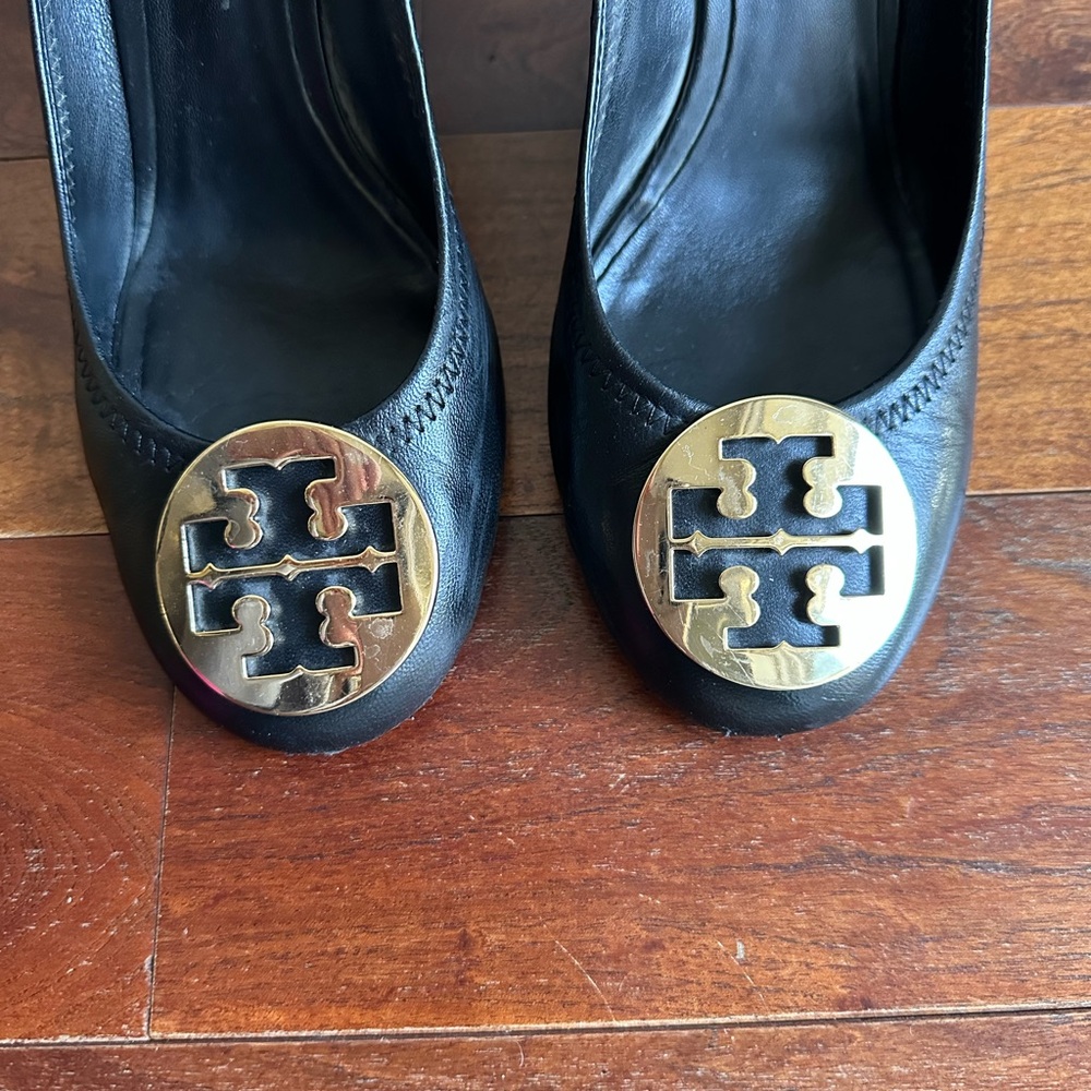 Tory Burch Black Leather Wedges